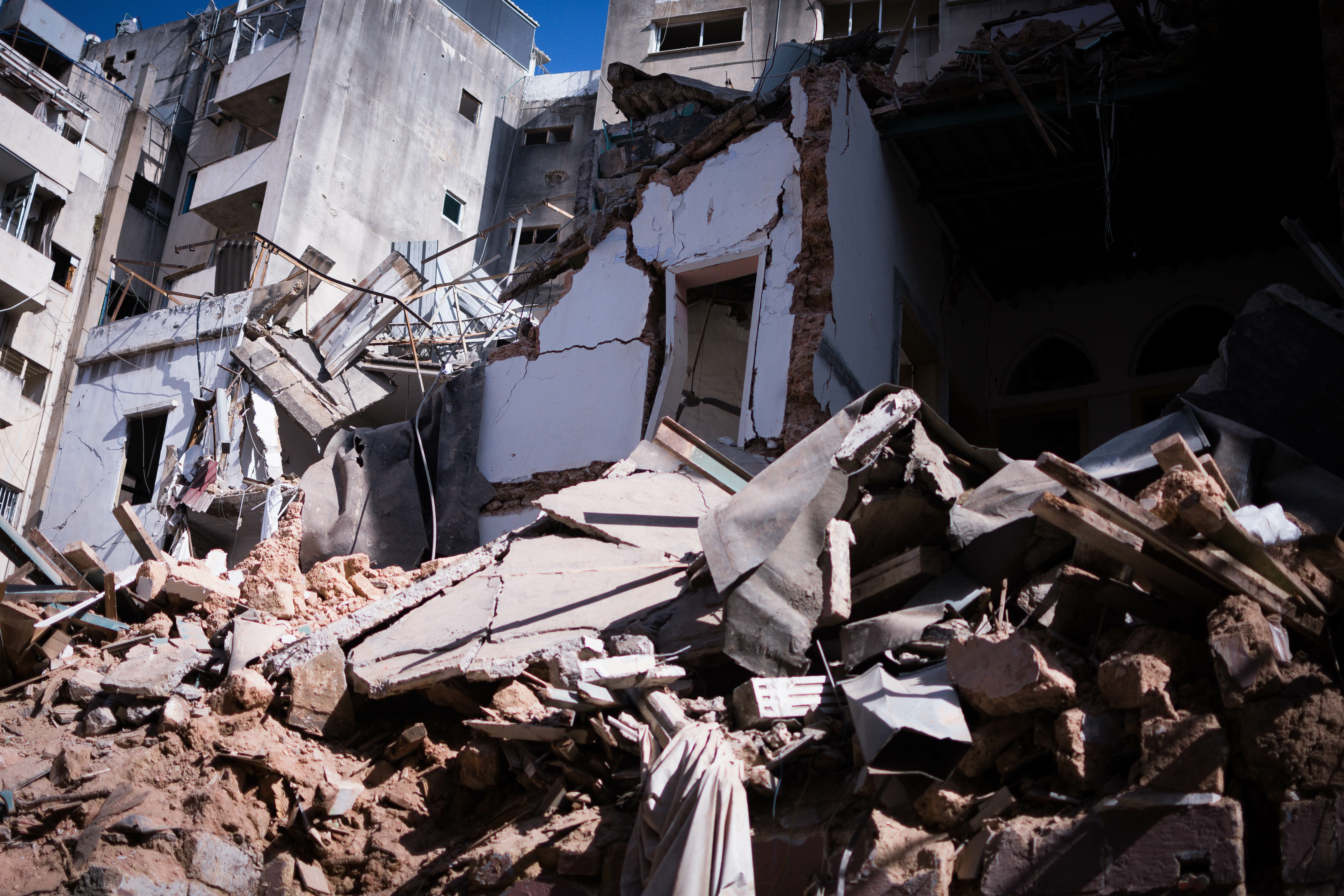 Broken buildings that are destroyed from Beirut's port explosion August 4th 2020