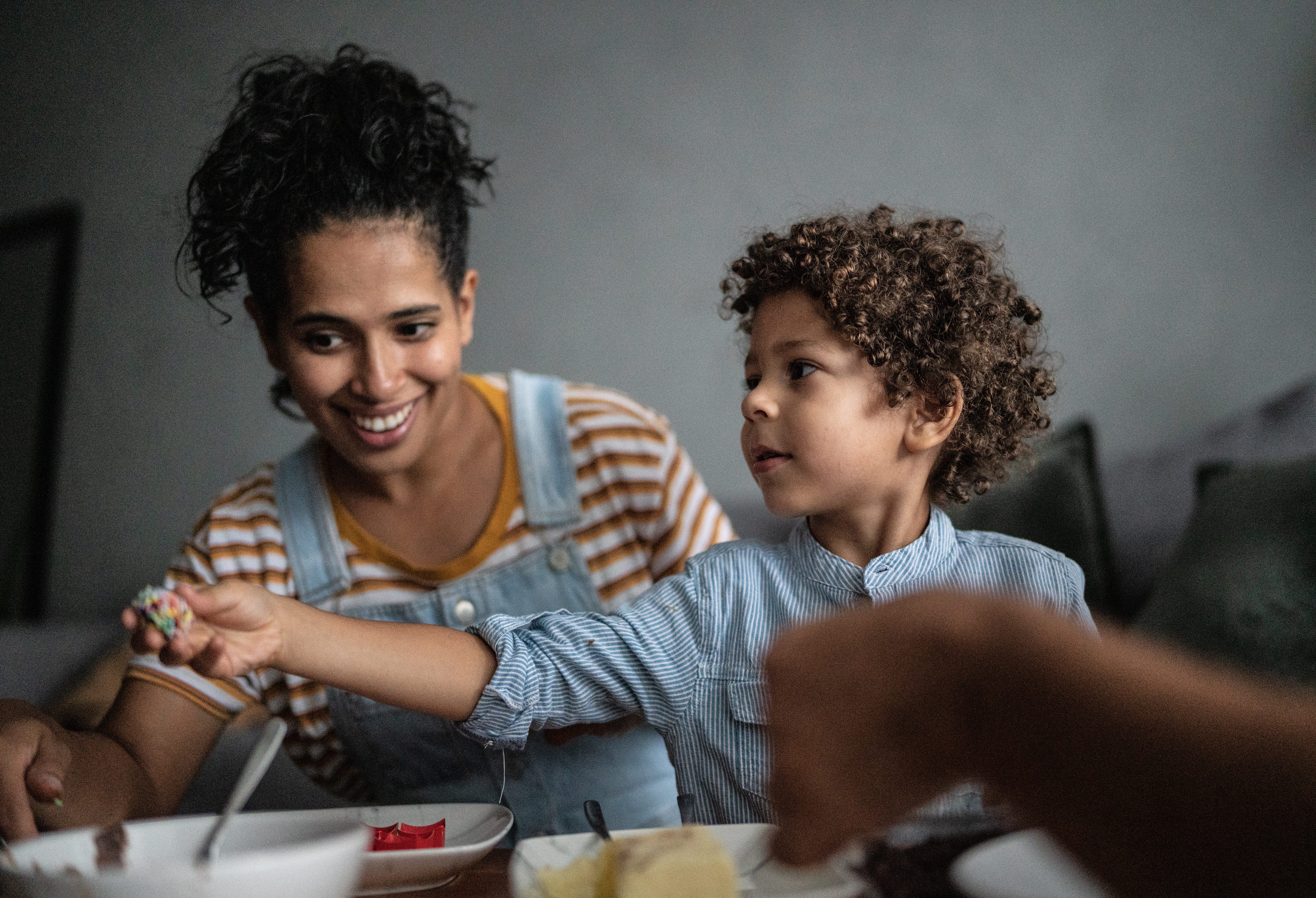 mother and child eating