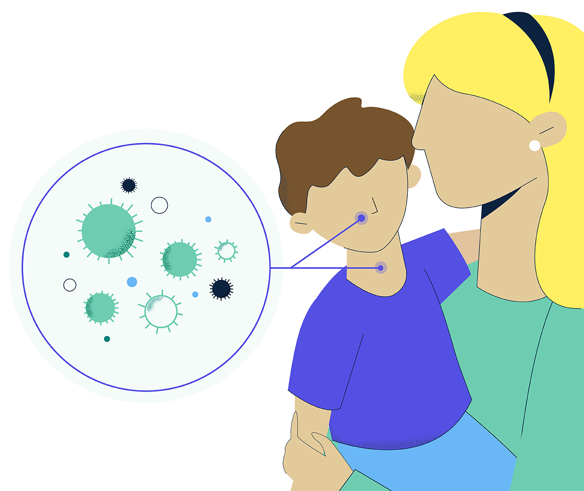 mom holding child with measles--